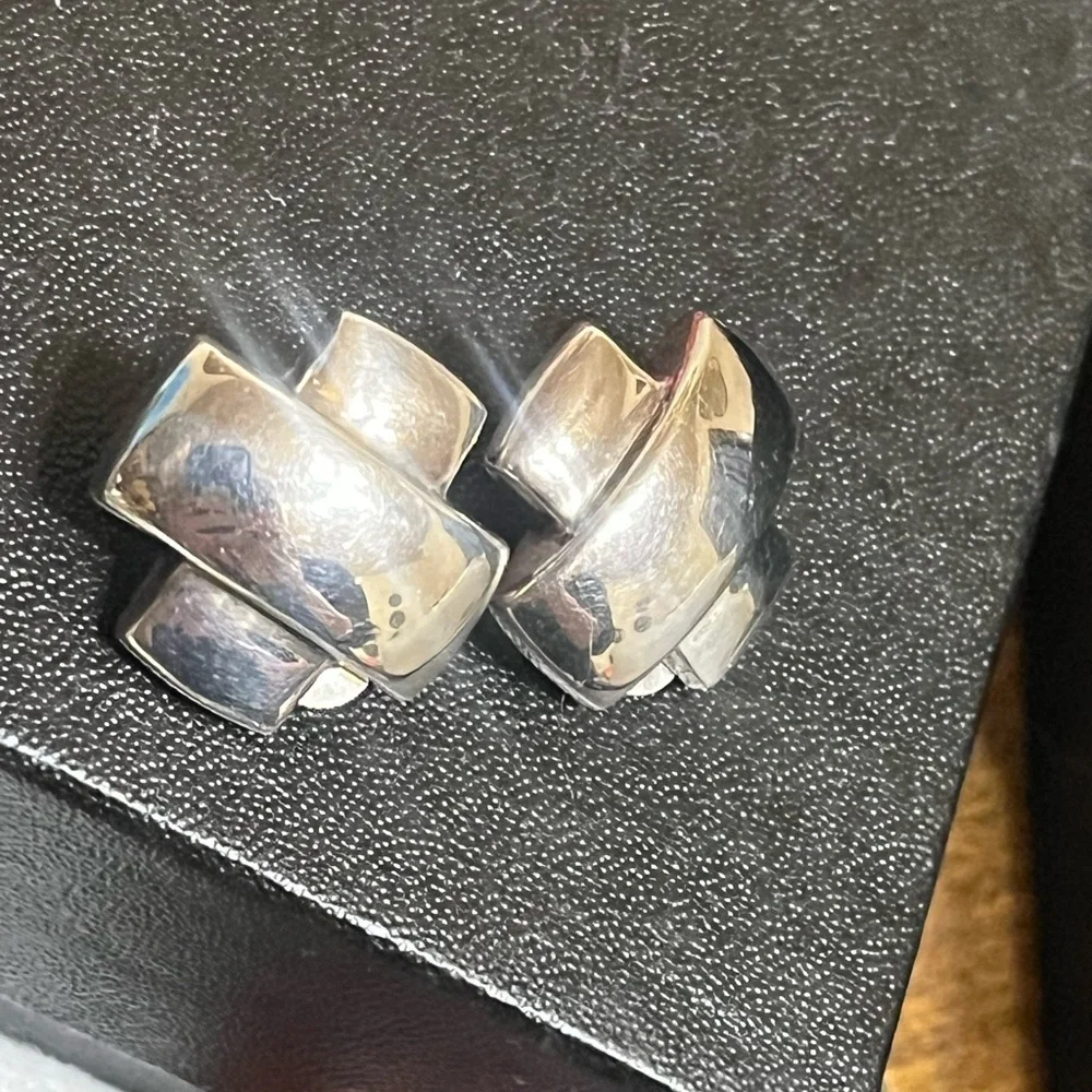 925 Italy Vintage Criss Cross Clip Earrings